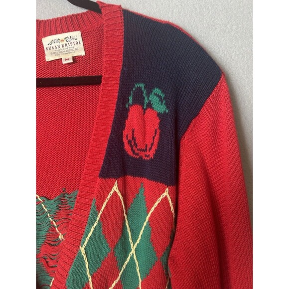 VTG Susan Bristol Cardigan Sweater 90s Teacher Apple Flowers Cottagecore Sz M - Picture 6 of 14